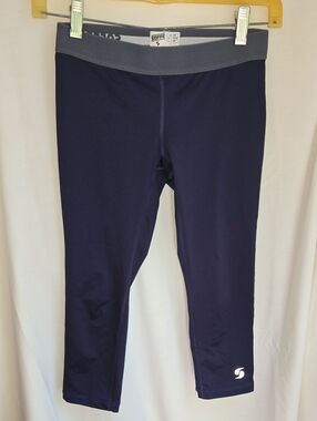 Soffe Girls Navy Leggings with Gray Waistband